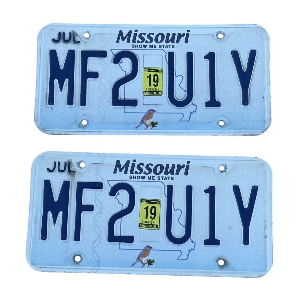 Missouri License Plates (2) Show-Me State July 2019 Sticker Blue Automobile Tags